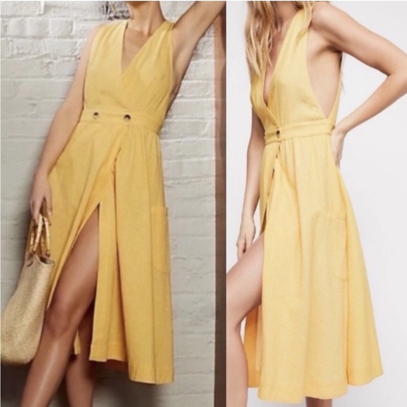 Free People Mustard Sleeveless Dress SZ S - Picture 10 of 10